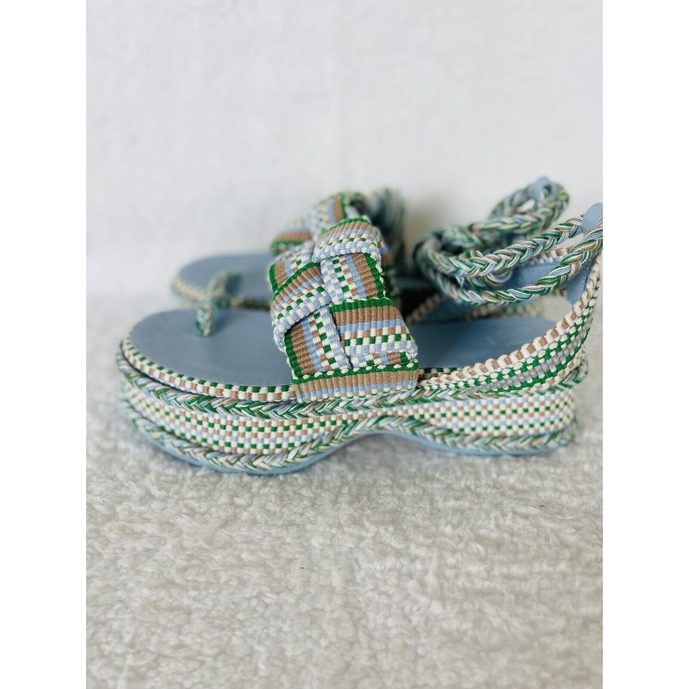 Anthropologie Braided Platform Sandals in Green and White - Picture 7 of 14